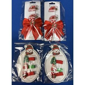 Girls Christmas Hair Clips Set 4 Pks Holiday Barrettes Santa Tree Bow Lot NWT